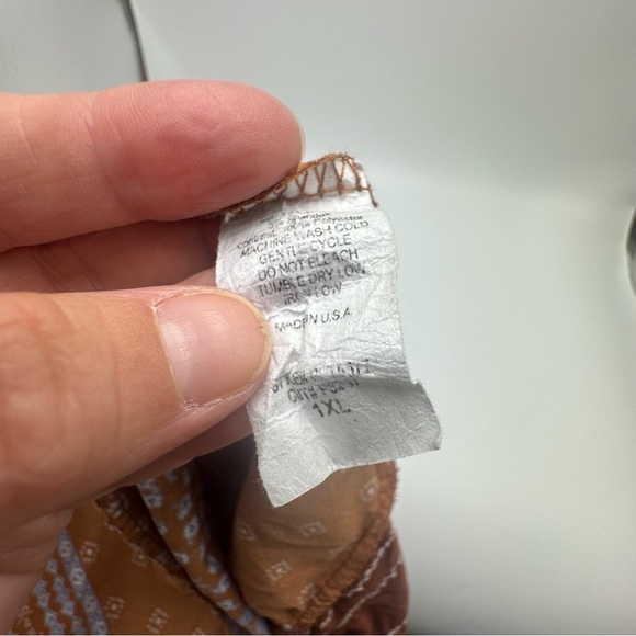 Chicsoul Boho Flowy Blouse Top Womens 1X Rust Orange Fall Bohemian Bishop Sleeve - Picture 6 of 6